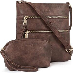 NWT! Cluci Faux Leather Shoulder Bag w/Adjustable Strap & Bonus Makeup Case